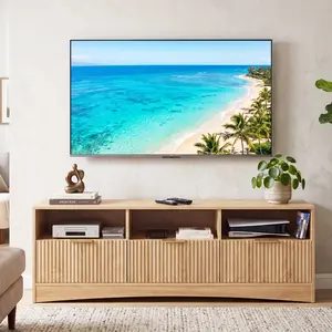 59" Fluted TV Stand for TVs Up to 65" | Modern Entertainment Center with 3 Drawers + Open Shelves | Wood Media Console for Living Room, Bedroom