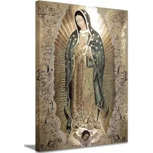 Large Framed Our Lady of Guadalupe Portrait Canvas Wall Art Decor Virgin Mary Wall Art Virgen De Guadalupe Cuadros De La Virgen De Guadalupe Poster Prints Pictures Artwork Painting Sculpture Catholic