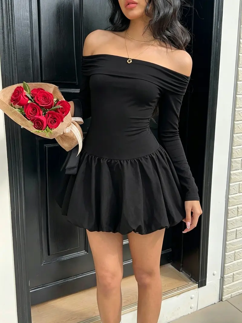 black off shoulder long sleeve dress - TikTok Shop