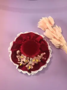 Cute Red Velvet Mini Hat Hair Clip with Floral Decoration