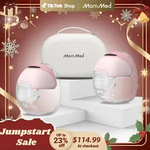 MomMed Wearable Breast Pump S21 With Carry Case,Travel Electirc Breast Pump Kit, Strong Suction And Leak-Proof Design For More Milk, Hands-Free Double Portable Electric Breast Pump with 9 Levels - 24mm Shield