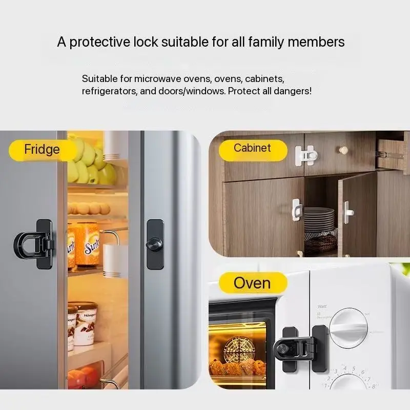 Safety Fridge Door Lock, Durable Adhesive Combination Refrigerator Lock, Locking Mechanism, Childproof, Child Safety Feature, No Drilling Required, Adhesive Installation, Easily Install, Easy, Suitable for Fridge, Cabinet, Window, Drawer
