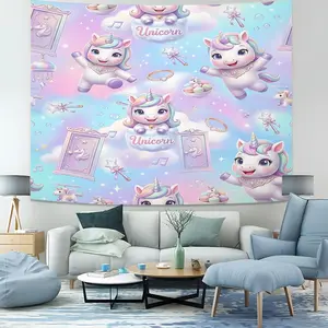 Dreamy Gradient Unicorn Tapestry with Soft and Cute Design. High-Definition Digital Print with Fairy Tale Style. Perfect for Bedroom, Kids’ Room, or Living Room. Adds Playful and Magical Vibes, Creating Unique and Charming Wall Decor.