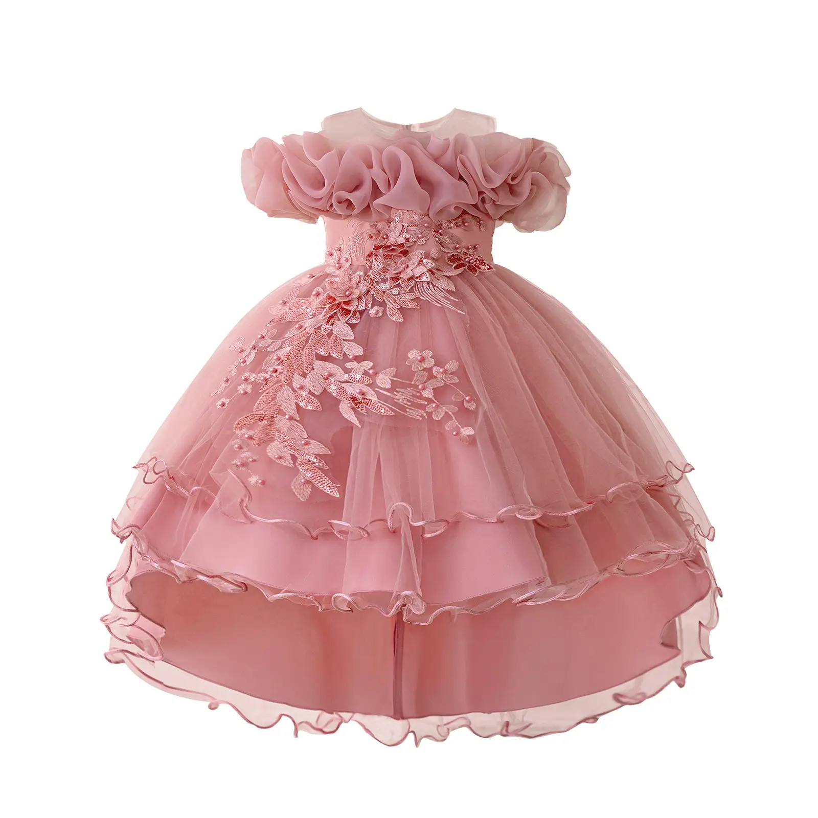 Toddler Girls Summers Dresses Trendy Flower Sleeveless Ruffled Tulle Princess Dress for Daily Life and Party