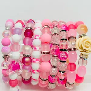 Awareness Bracelets Epilepsy Breast Cancer Diabetes and Suicide Glass Acrylic Beads Stretch Cord Pink White Collection