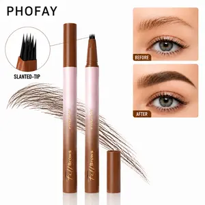 PHOFAY Slanted Tip Liquid Eyebrow Liner Waterproof Sweatproof Smudge Proof All Day Long Lasting Microblading Effect Brow Pen 4 Natural Shades Fluffy Hair-Like Strokes Beginner Friendly Daily Outdoor Gym Brow Makeup
