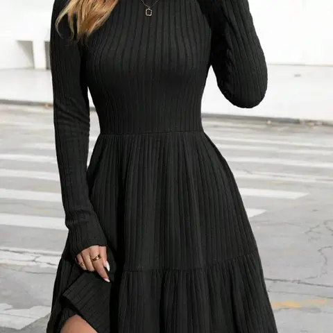Autumn Winter Plain Soft Knit Long Sleeve Women Dress, Womenswear, Elegant Aesthetic Fitted Design Style, Perfect for Fall & Winter Seasons, Comfortable Daily Wear, Knitted, Casual Wear, Fabric