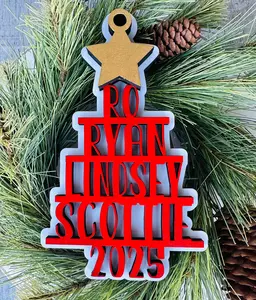 2025 Wood Personalized Tree of Names Ornament, Festive Home Decor