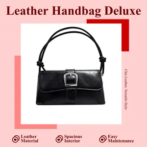 Baguette bag/ Women's Handbag - PU leather/ Structured Rectangular Silhouette with Silver Buckle & Double Strap Design for Casual & Formal Occasions