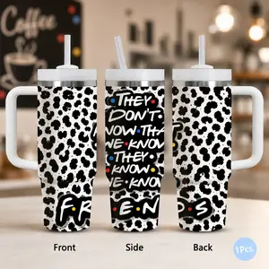 90s Friends TV Show Vacuum Flasks 40oz Stainless Steel Vacuum Insulated Tumbler with Handle & Straw | Long-Lasting Cold & Heat Retention, Leak-Resistant | For Iced Coffee, Water, Office, Gym & Travel