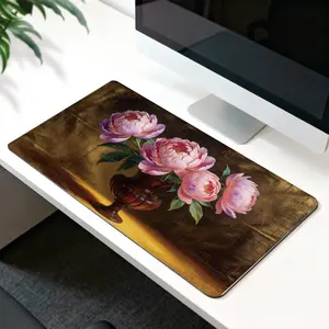 Premium Pink Peony In Dark Vase Oil Painting Artwork High Quality Mouse Pad Modern Office Gaming Comfort Experience Non Slip Durable For Daily Work And Play  40*80 Size.