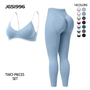 JGS1996 Women's 2 Piece Workout Sets Solid Sports Bra Top & Seamless High Waist Leggings Sculpt Scrunch Butt Lifting Booty Pop Breathable Comfortable Yoga Gym Clothes Active Outfit