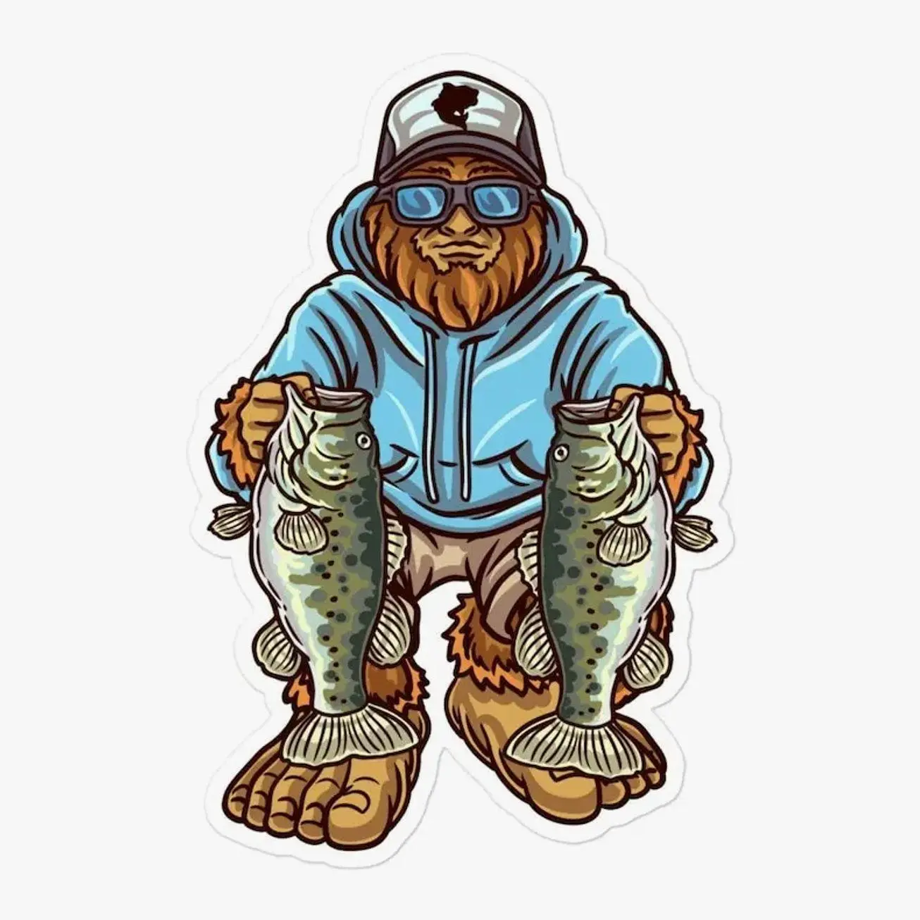 Largemouth Bass Fishing Sticker , Bigfoot Fishing Sticker , Fishing Sticker , Fishermen Sticker , Fishing Decal - Cars, Trucks, Laptops, Coolers, Toolboxes, Windows & More Waterproof Vinyl Sticker-  Novara Studio