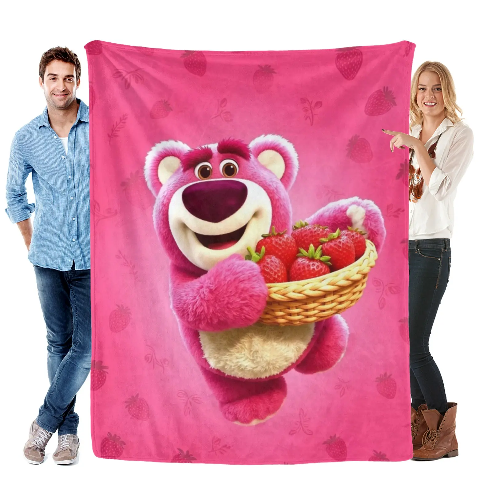 Disney Sweet Strawberry Lotso Blanket, Lightweight Cartoon Printing Throw Blanket,Toy Story Gifts,Toy Story Bedding For Girl Birthday Gift