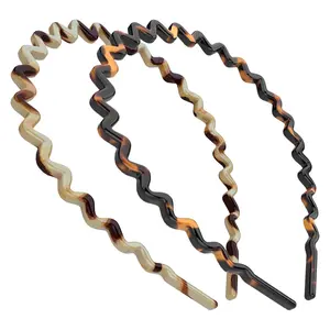 Wavy Headbands Plastic Skinny Thin Non-Slip Flexible Hair Bands Simple Hoops Hair Accessories for Women 2 Pack (Tortoise Shell, )