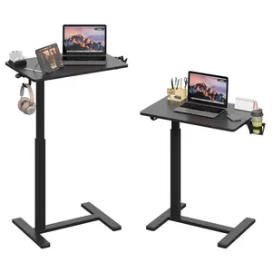 [Gamork] Gas Spring Adjustable Height Rolling Portable Laptop Desk, 26"×19", Mobile Standing Desk on Wheels, Small Sit Stand Desk with Cup Holder/Headphone Hook ,Laptop desk for bed 26"×19"