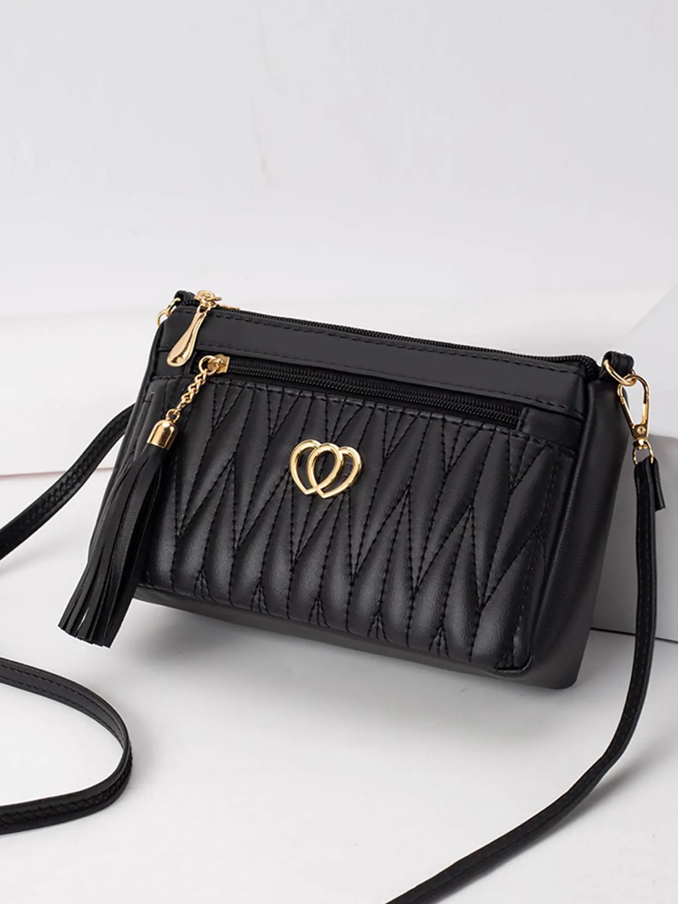 Women's Elegant Metal Heart Label Quilted Design Crossbody Bag, Fashionable PU Leather Shoulder Bag for Daily Used, Casual Trendy Versatile High-quality Daily Commuting Bag, Cross Body Bags
