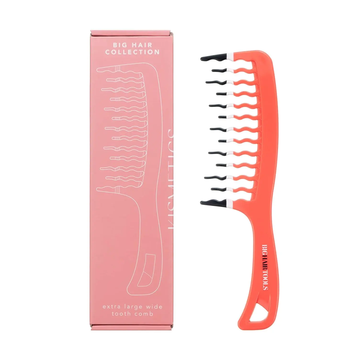 Big Hair Tools  Wide  Comb for Thick, Curly, Wavy or Long Hair - Frizz-Free Detangling Shower Comb - Orange