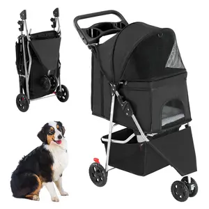 Dog Stroller with 3 Wheels, Foldable, Lightweight, and Durable, Ideal for Small to Medium Pets, Black