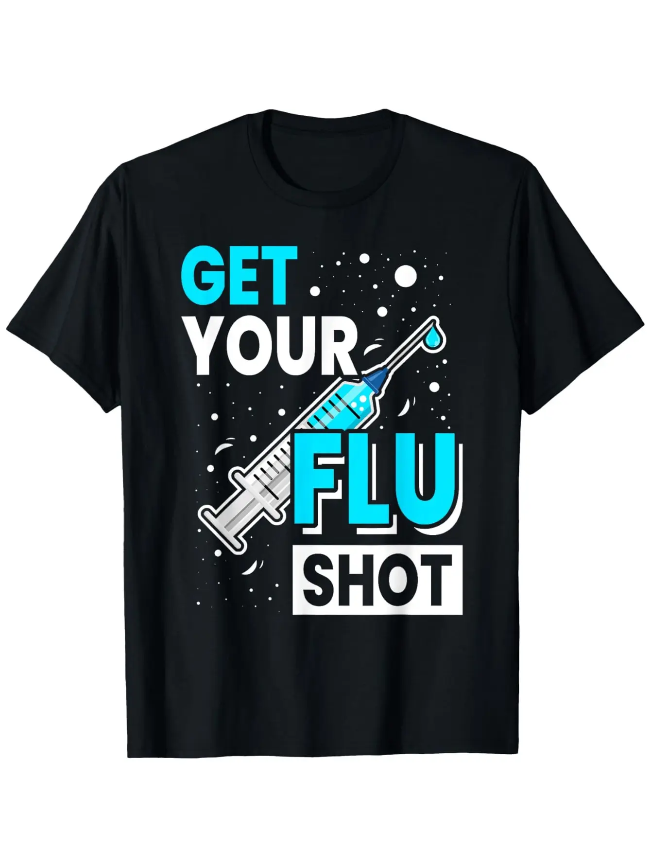 Men's Classic Menswear Round Neck "Get Flu Vaccinated" Graphic T-Shirt - 100% Heavyweight Soft Cotton Fabric Short-Sleeve Casual Top, All Seasons Flu Shot Themed Tee (2XL, 5XL)
