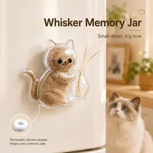 Cat Fur & Whisker Keepsake Magnet, Clear Cat-Shaped Pet Hair Collector Fridge Decor, Magnetic Memory Jar Ornament Gift for Cat Lovers