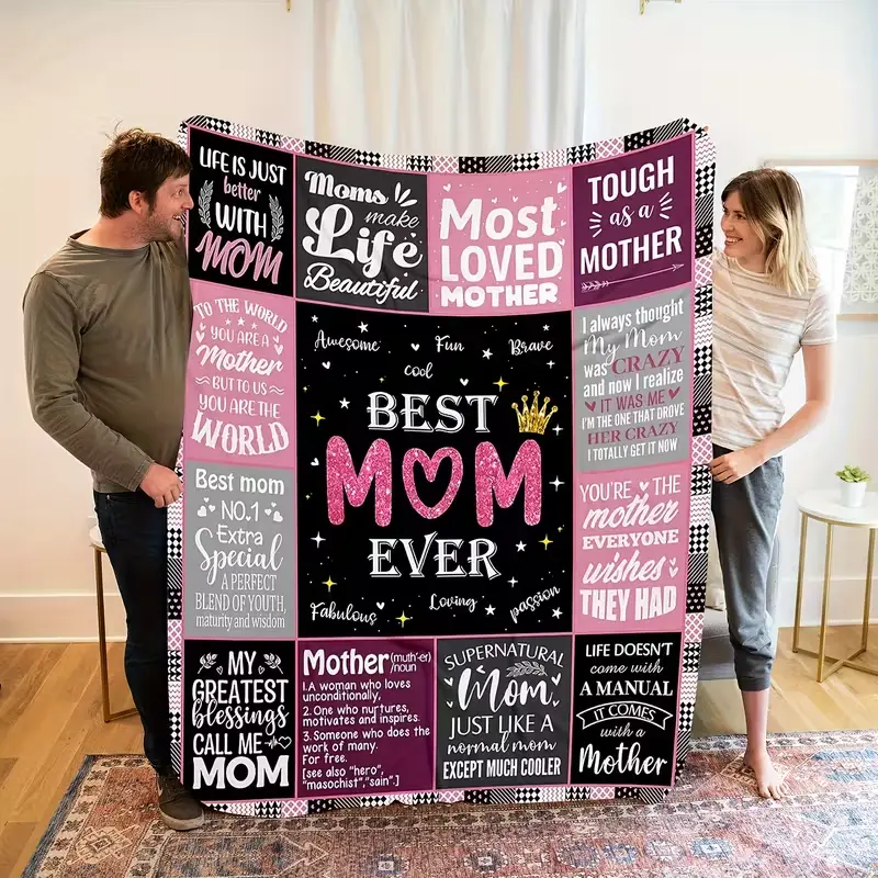 Four Seasons Suitable Flannel Blanket - Printed with The" Best Mom Quotes" Pattern and Made of Thick Material. Suitable for Sofas, Beds, Offices, Travel, Outdoor Camping, Single/double Nap Blankets, Suitable for Men, Women, and Pets. Multi