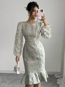 Elegant Fish Tail Bodycon Dress, 3D Embroidered Party Wear, Fashion Design, Perfect for Special Occasions, Women's Stylish