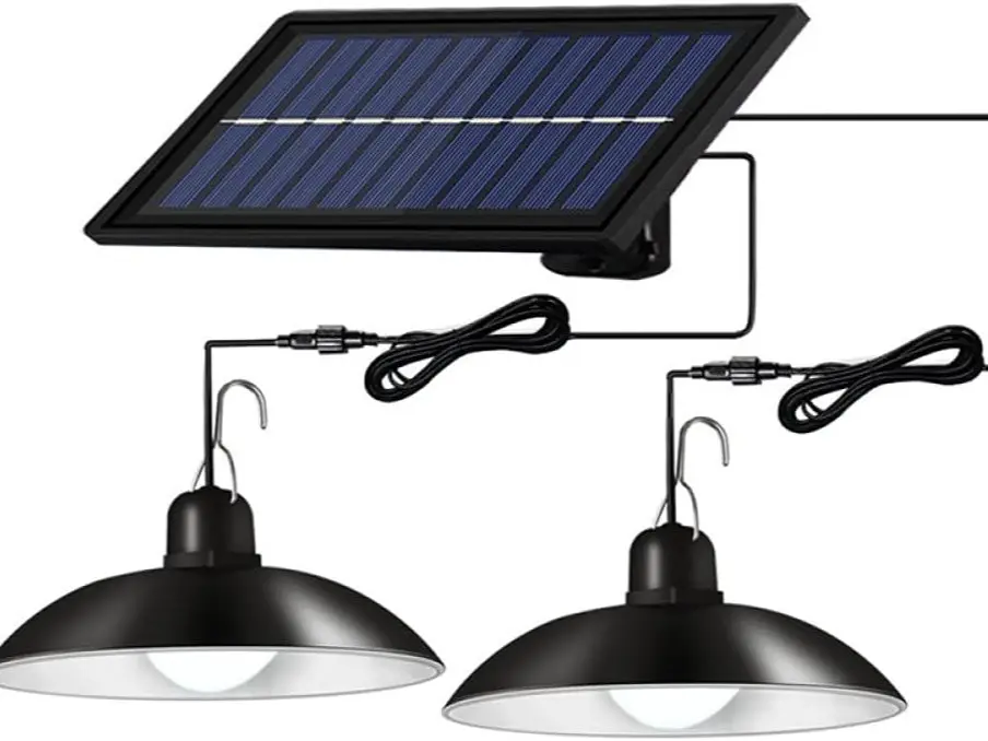 Solar Shed Lights, 1-to-2 Solar Pendant Lights, Outdoor Hanging Lights with Remote & Dusk to Dawn, Waterproof for Shed Barn Gazebo Garage