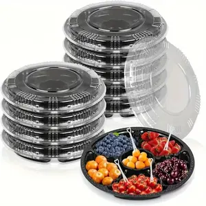 10-Piece Round Plastic Appetizer Trays with Lids, Disposable Food Storage Containers, Ideal for Kids Snacks, Parties, Buffets, Fruit & Veggie Platters