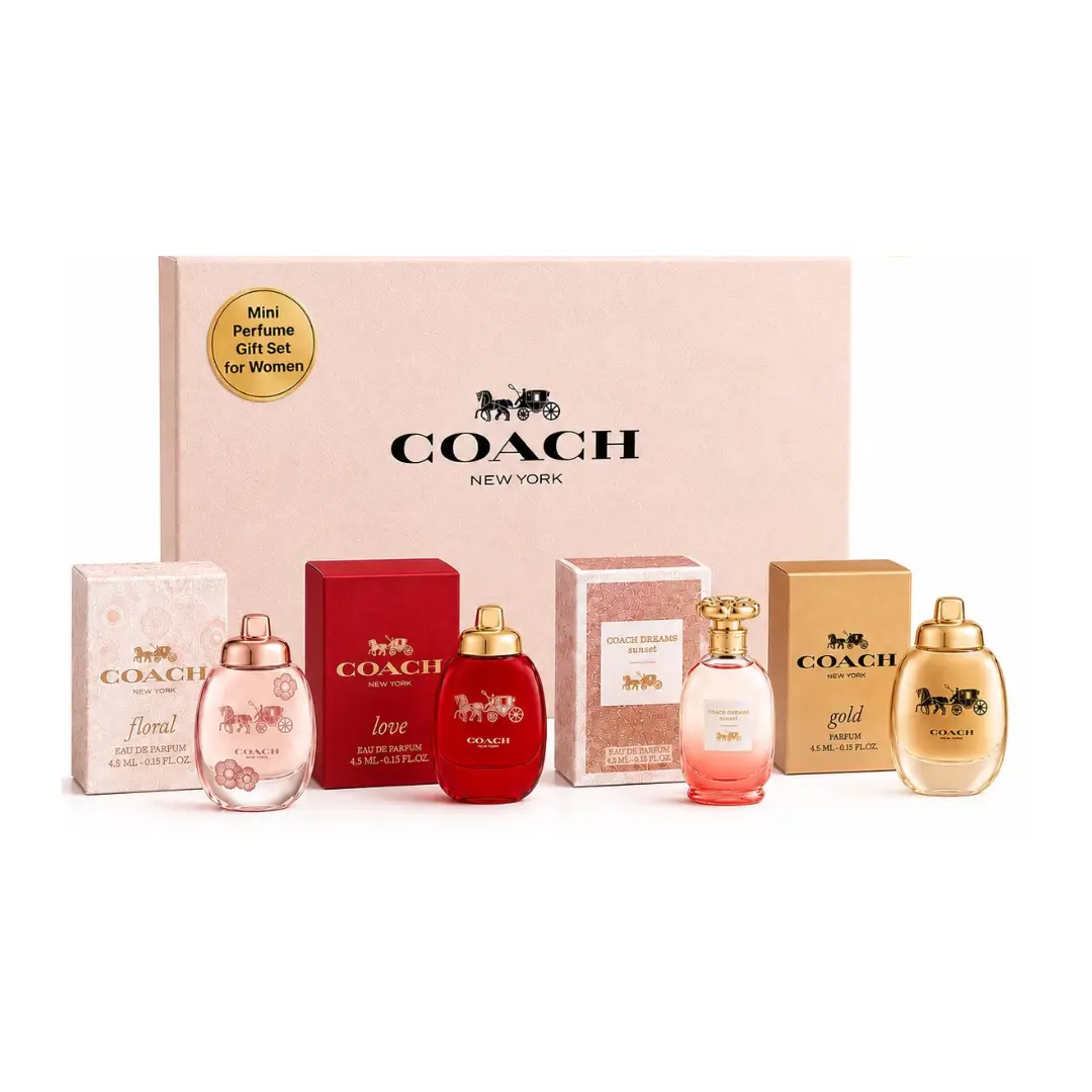 Coach Women 4-Piece Mini Perfume Set Eau de Parfum For Women 4.5ml | Floral, Love, Gold & Dreams Eau de Parfum Miniatures | 4.5ml Each | Women's Fragrance Gift Set