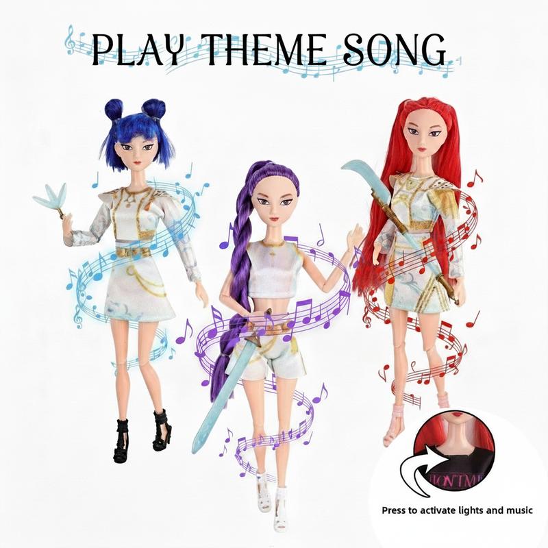 Gift For Valentines K-pop Demon Hunters Anime action figure doll 11.5 inches–12 Joint Movable Anime-Rumi, Mira and Zoey, Anime-Inspired Collectible Dolls, Mystery Box Merch Gift for Fans & Kids-desk display-Kpop Idol Merch Collectibles Playable theme song