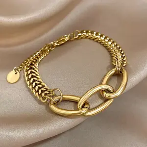 2026 New Hip Hop Chunky Stainless Steel Double Row Cuban Link Bracelet for Women, French Elegant Versatile Trendy Stackable Hand Jewelry