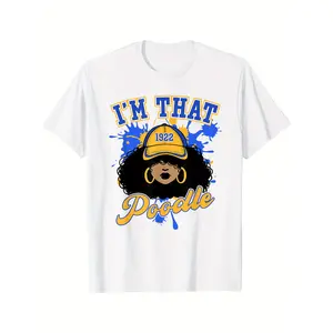 Sigma Gamma Rho Sorority "I'm That Poodle" Rhoyal Girl Pride T-Shirt - Soft, Breathable  Short Sleeve Crew Neck Tee for Men & Women - Vibrant Blue & Yellow Graphic Design with 1923 Hat Art - Casual All-Season Knit Fabric Top - Perfect for Hallo