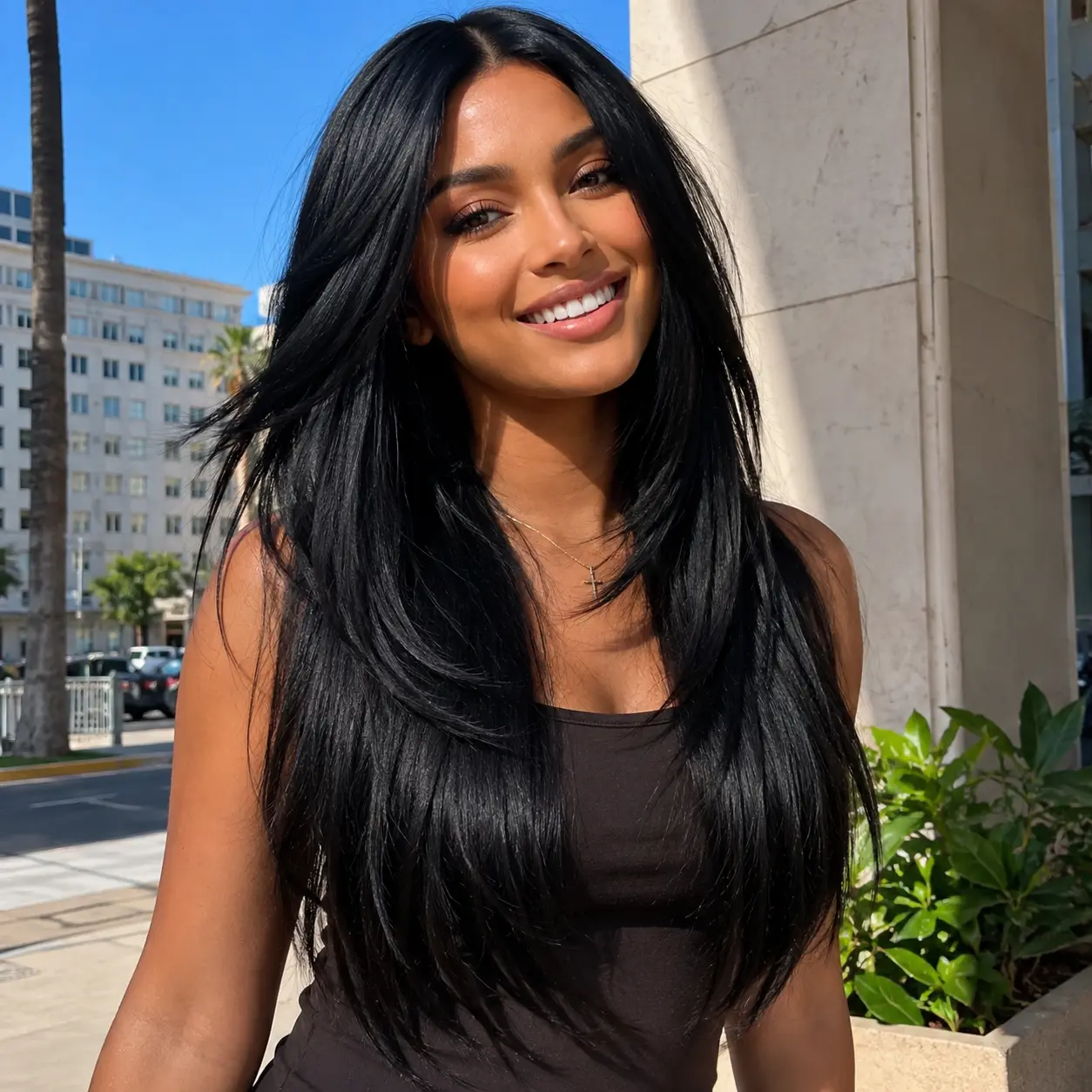 【24''=$129 】Sunber 13x4 HD Lace Front Wigs Layered Cut Slight Yaki Straight Wigs With Drawstring Pre Bleached Tiny Knots Glueless Ready To Wear Natural Black Wigs SoHoChic TikTokShopBackToSchool