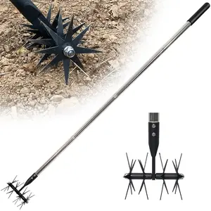 CKLT 66in Rotary Cultivator, Garden Rotary Tiller Adjustable Steel Handle Hand Tiller for Mixing Fertilizer Loosening Weeding Soil