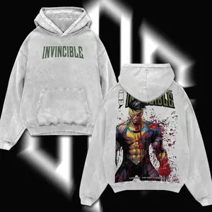 Superstyle Limited Edition Emperor Mark Grayson Invincible War Superhero Comics Edition Double Print Lightweight Acid Washed Tee Hoodie Sweater Graphic Design Top Cotton Streetwear Comic T-Shirt Clothes Menswear Womenswear EY8
