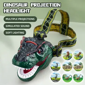 Dinosaur Headlamp for Kids Flashlight Rechargeable Led Headlights Roar & Silent Mode, T-Rex Dinosaur Toys, Camping Gear, Gifts for Boys Girls Adults