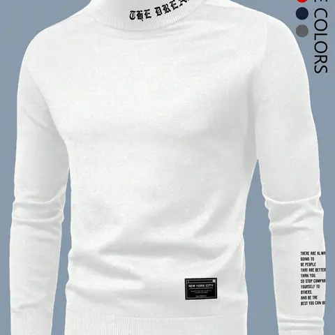 Men's Casual Slim Fit Basic Tops Knitted Lightweight Turtleneck High Neck Knit Modern Sweater Knitwear, Mens Long-Sleeved Urban Style Sweashirt, Soft And Warm For Everyday Wear In Fall Outfits And Winter Outfits