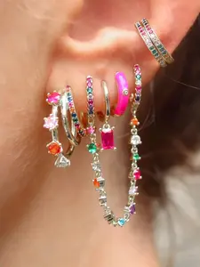 6 Pcs Cubic Zirconia Dangle Earrings for Women, Colorful Zirconia Hoop Earrings Set, Fashion Jewelry Gift Idea