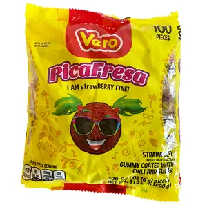 Vero Pica Fresa Chili Strawberry Flavored Gummy Mexican Candy 100 Piece 1 LB 5OZ