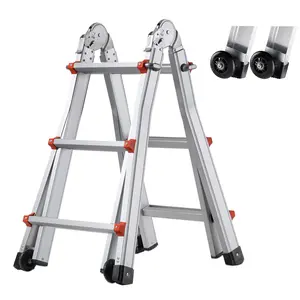 fathersdaygift VEVOR Telescoping Ladder A Frame, 9.5 FT Compact Aluminum Extension Ladder, Multi-Function Portable Collapsible RV Ladder, Telescopic Ladder for Homework Stairs Indoor Outdoor Roof, 330lb Load