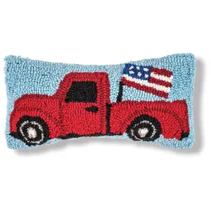 6" x 12" Patriotic Truck Hooked Americana Pillow by Valerie