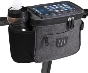 Large Capacity Bike Handlebar Bag with 6.5 inch TPU Touch Screen, Durable Nylon and Reflective Strip, Shoulder Strap Included