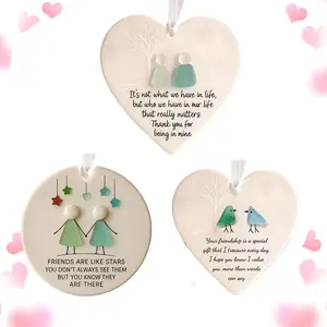Heart-Shaped Sea Glass Friendship Decor, Timeless Friendship Heart Keepsake Ornament for Christmas Tree, Sea Glass Art Hanging Ornaments for Best Friends, Home Decor Ornaments