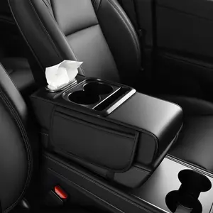 5 in 1 Car Center Console Armrest Pillow, Leather Car Armrest Cushion With Cup Holder & Phone Holder, Universal Armrest Storage Box Protector For Most Vehicles, Car Accessories - Black