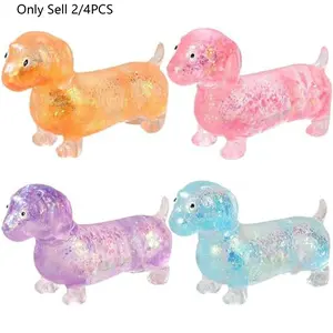 1/2/4PCS Dachshund Squishy Toy, Squishy Weiner Dog, Stress Relief Toy, Glitter Weiner Dog Maltose Stress Ball, Slow Rise Fidget for Anxiety Relief, Soft Squeeze Desk Gadget for Home Office Travel