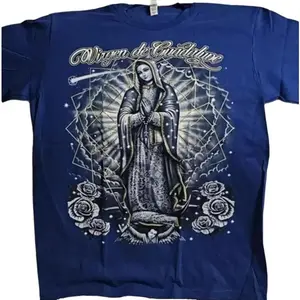 Virgen De Guadalupe Virgin Mary Flower Rose Pray Blue T-shirt,Forgive Me Mother Pray T-shirt Round Neck Casual