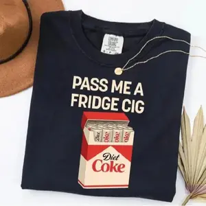 Pass Me A Fridge Cig Retro Soda Humor Graphic T-Shirt |   Comfort Colors Garment Dyed Oversized Heavy Cotton Tee |   Quirky Caffeine Addict Gift