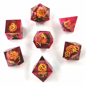 7 Piece Sharp Edge Dice Set, Resin Core Dice Kit, Perfect for Gifts, D&d, Tabletop Role-Playing Games, Sauron Returns Theme