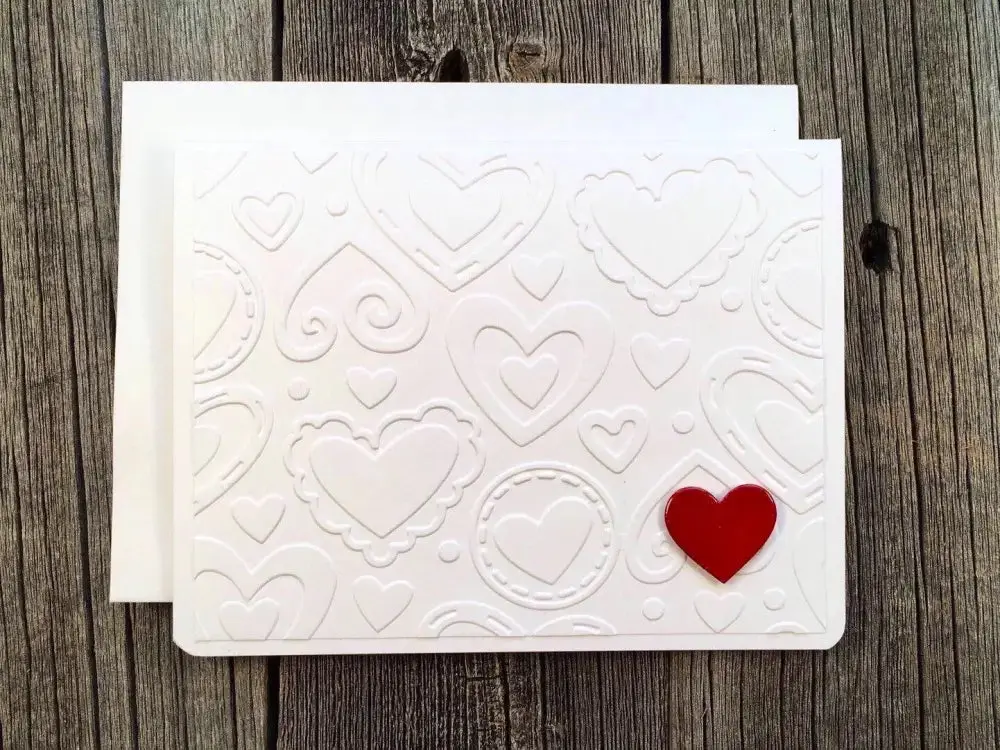 Handmade Valentine's Day Card, Embossed Hearts